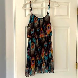 Black peacock print dress